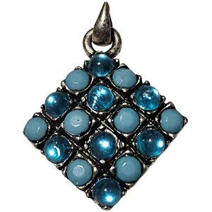 Vintage Blue Stone Silver Tone Pendant Statement Art Deco Retro 50s 60s Fashion